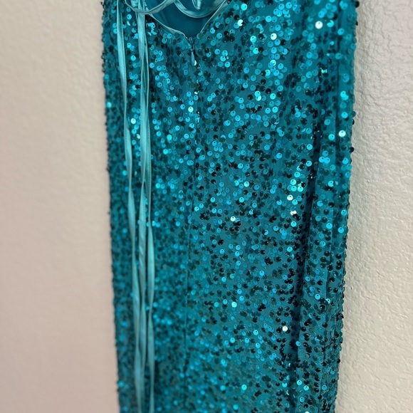 Glowing Praise Teal Blue Sequin Lace-Up Maxi Dress - Picture 11 of 12